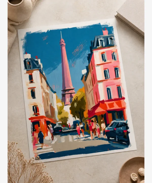 Paris Eyfel Kulesi Cadde Manzarası Poster