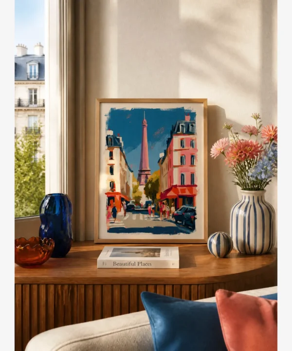 Paris Eyfel Kulesi Cadde Manzarası Poster