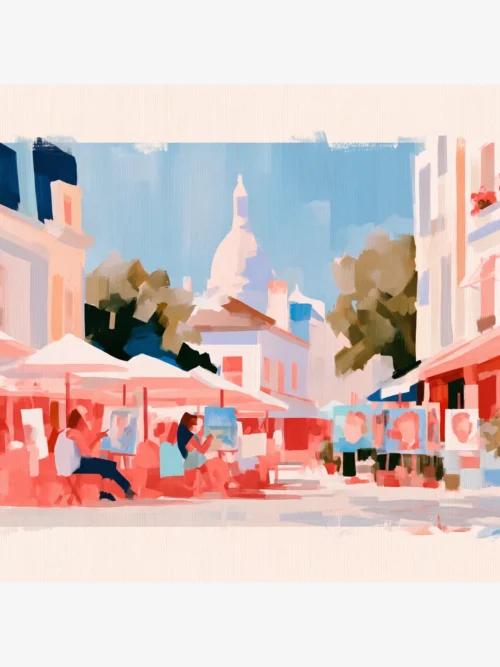 Paris Montmartre Manzarasında Sanatçılar Poster
