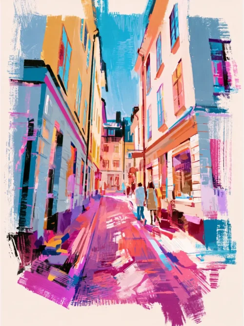 Stokholm Gamla Stan Renkli Binaları Poster